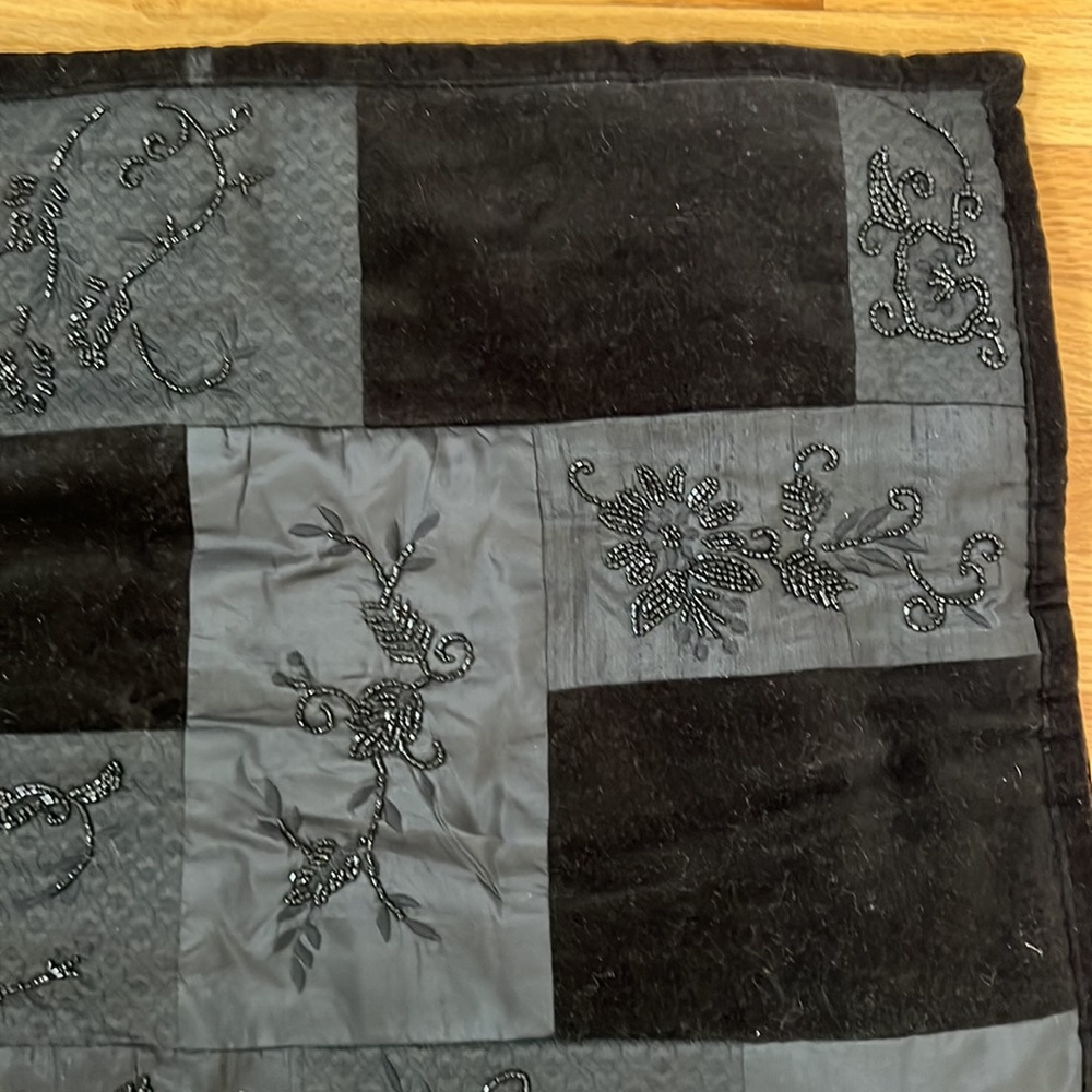Ralph Lauren Black Velvet and Silk Beaded Euro Sham - GORGEOUS!  26”x26”